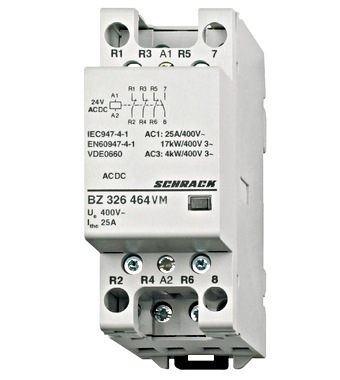 Contactor modular (2UH) 25A 1ND+3NÎ, 24Vca&cc Schrack