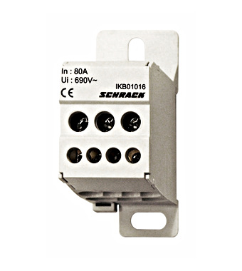 Clemă deriv. 1 pol 80 A, 1×16 mm² / 2×16 mm²+4×6 mm² Schrack