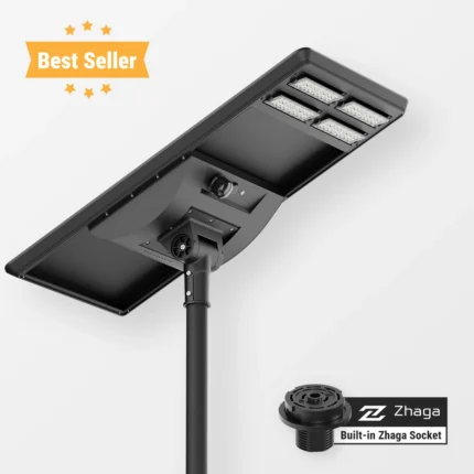 Lampă stradală solară All-in-One HELILUX 150W 14400lm cu 4 module reglabile